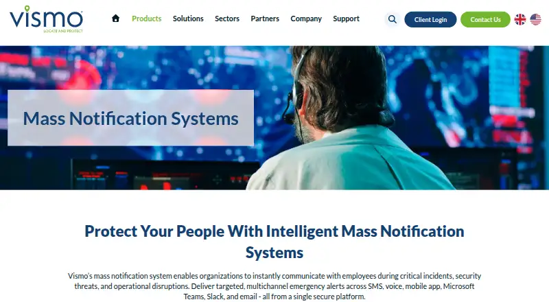The Vismo Notify homepage