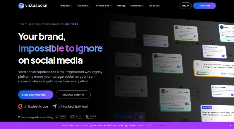 The Vista Social homepage