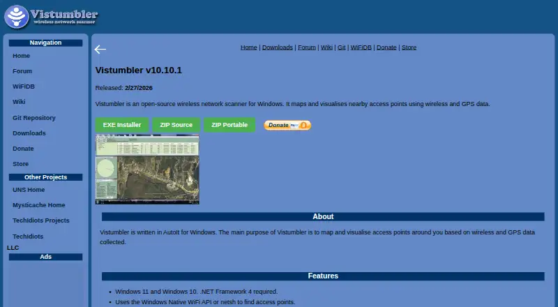 The Vistumbler homepage