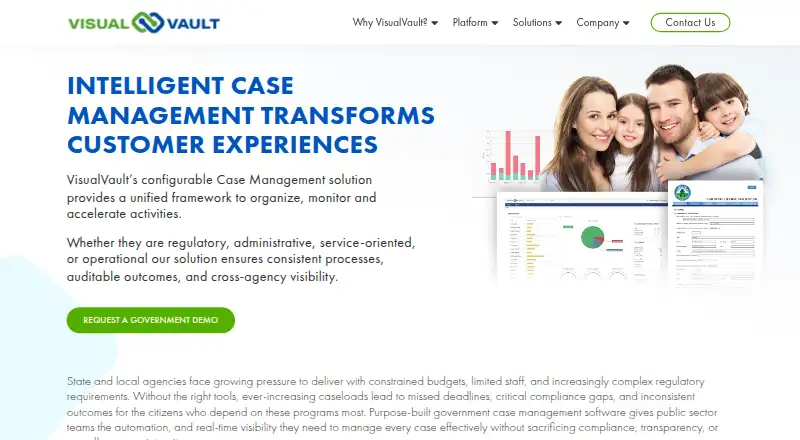 The VisualVault Case Management homepage