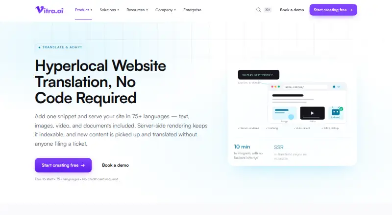 The Translate.website homepage