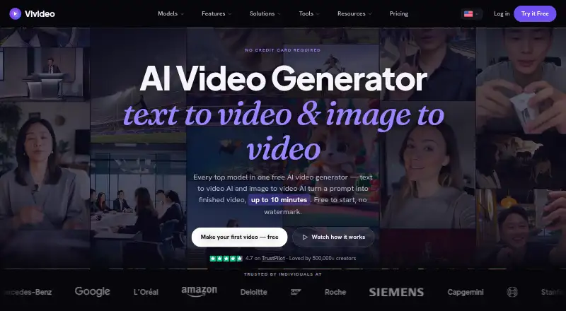 The Vivideo homepage
