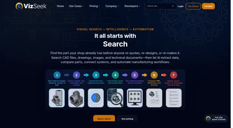 The VizSeek Ecommerce Visual Search homepage