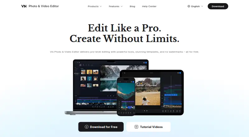 The VN Video Editor homepage