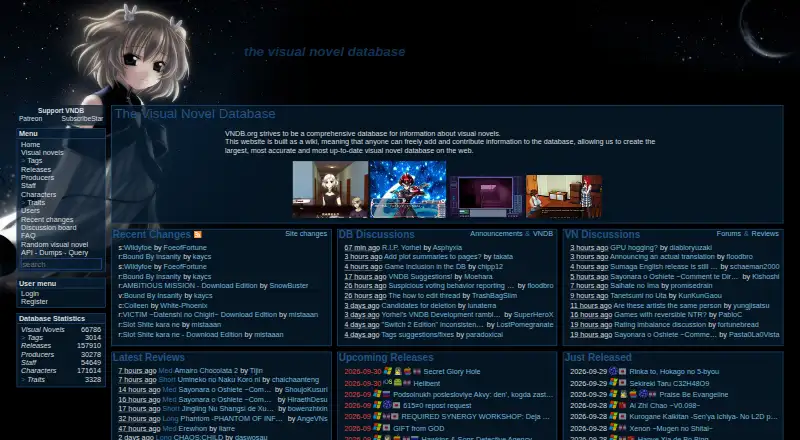 The The Visual Novel Database homepage