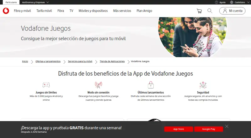 The Vodafone Juegos homepage