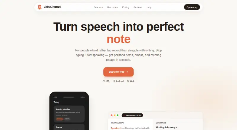 The VoiceJournal homepage