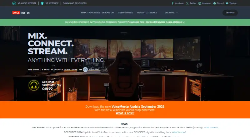 The Voicemeeter homepage