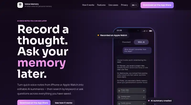 The Voice Memory homepage