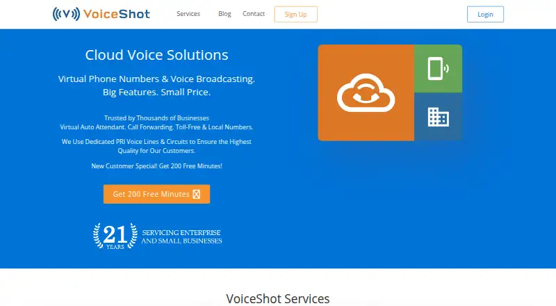 The VoiceShot homepage