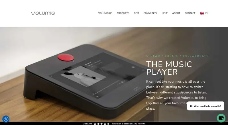 The Volumio homepage