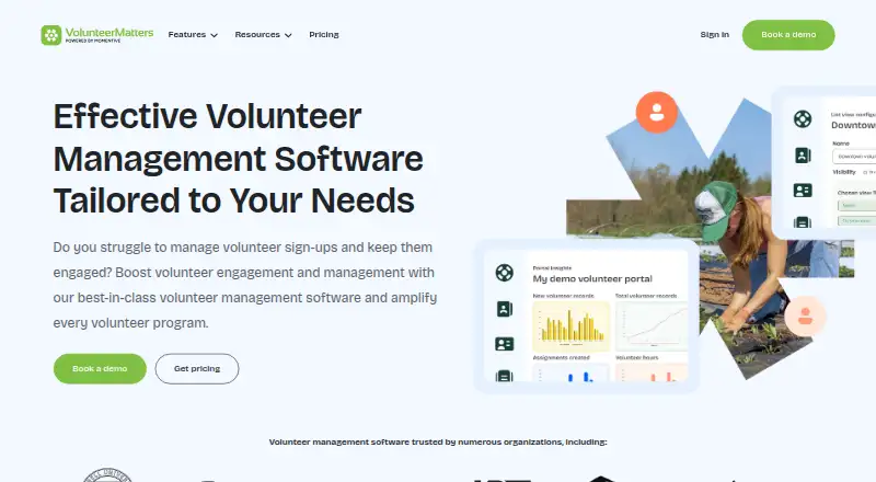 The VolunteerMatters homepage