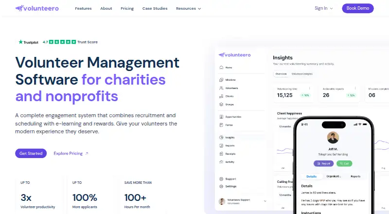 The Volunteero homepage