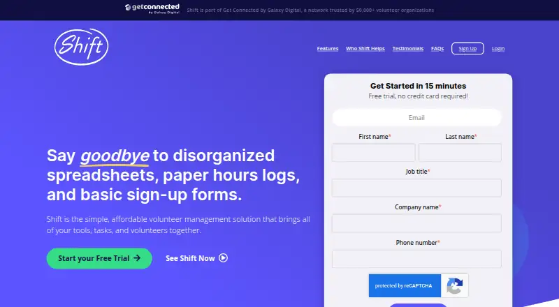 The Shift homepage
