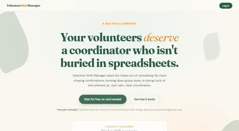 The Volunteer Shift Manager homepage