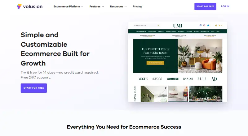The Volusion homepage