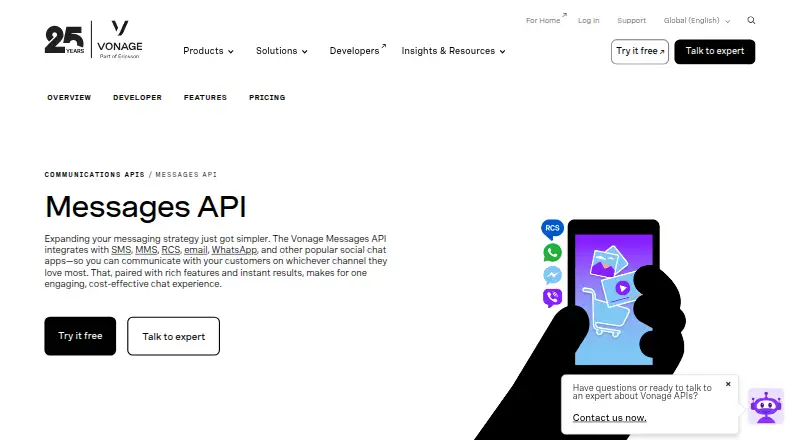 The Vonage Messages API homepage