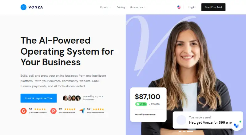 The Vonza homepage