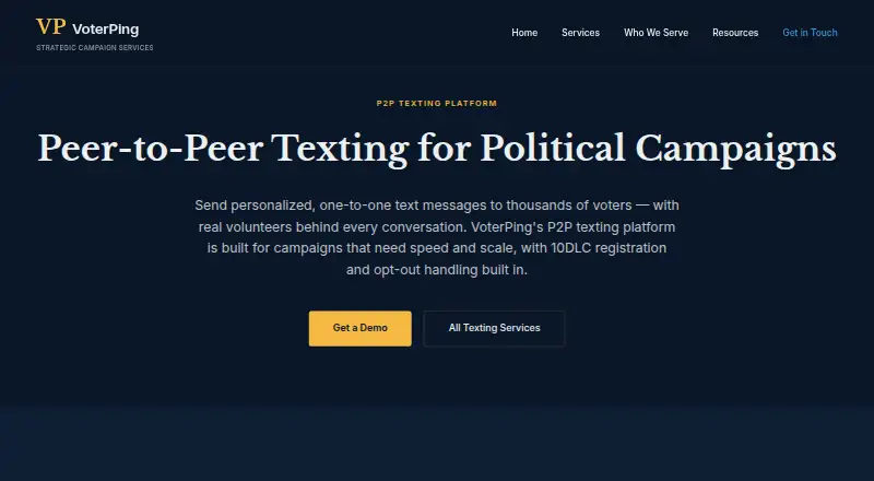 The VoterPing homepage