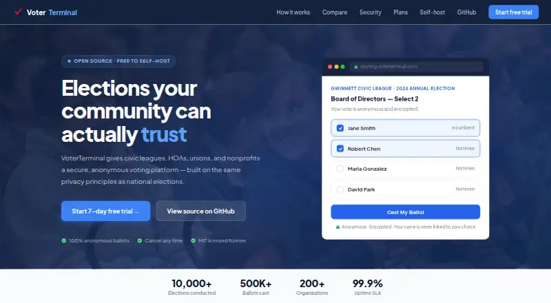 The VoterTerminal homepage