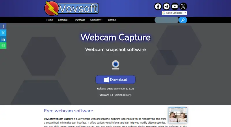 The Vovsoft Webcam Capture homepage