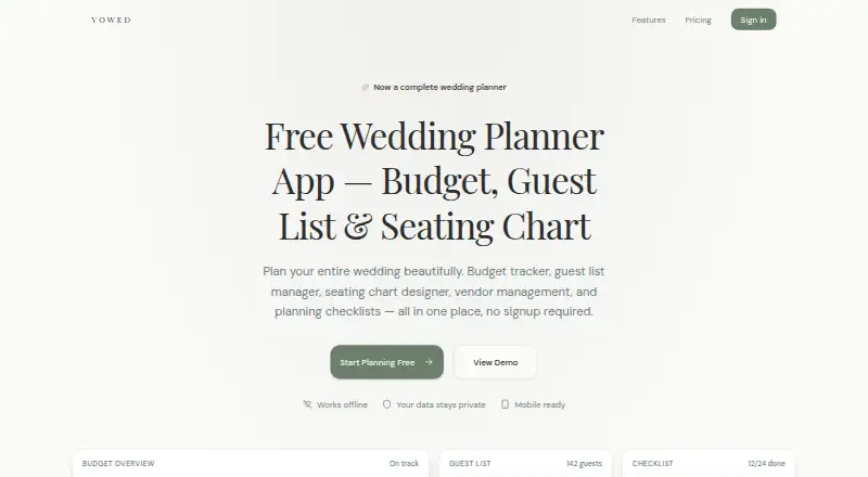 The Vowed homepage