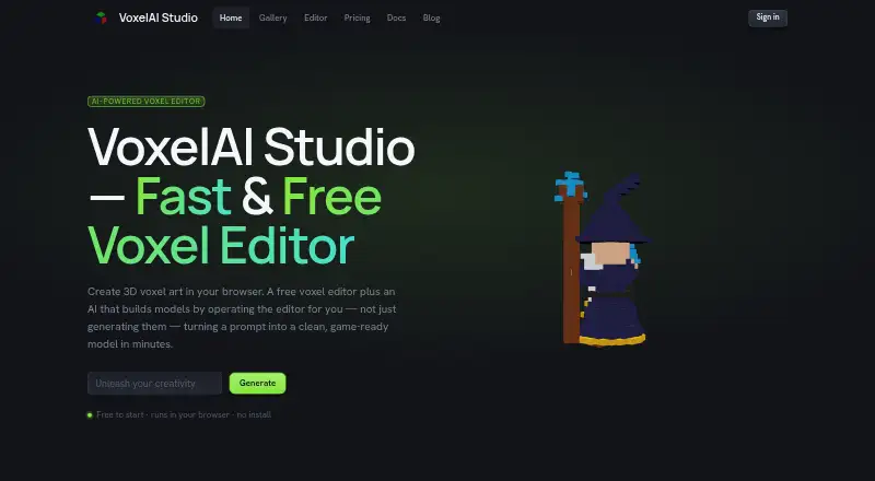 The VoxelAI Studio homepage