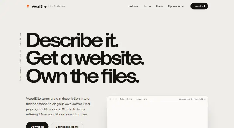 The VoxelSite homepage