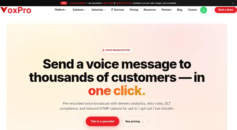 The VoxPro Voice Broadcasting homepage