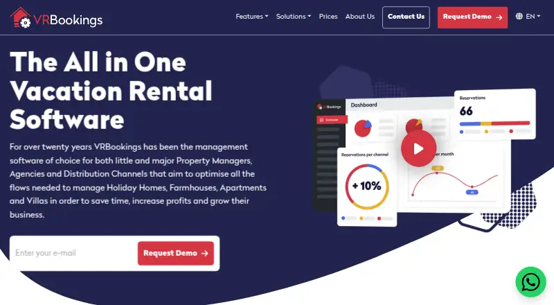 The VRBookings homepage