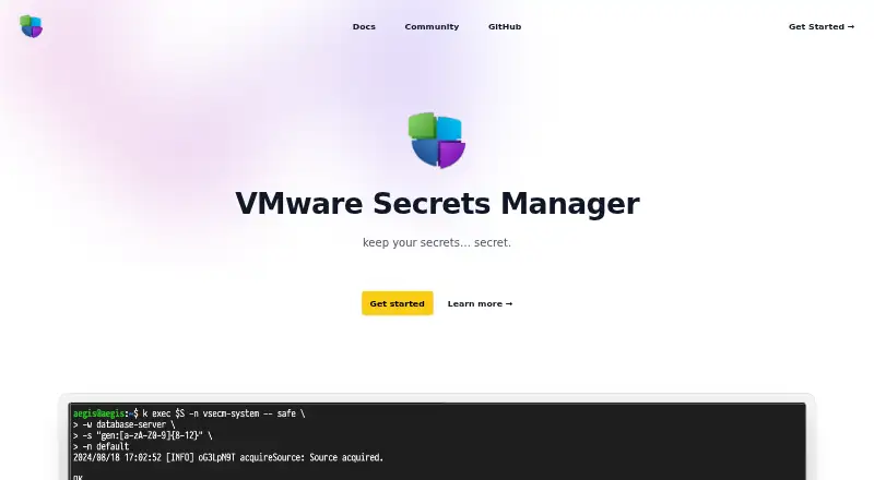 The VMware Secrets Manager homepage