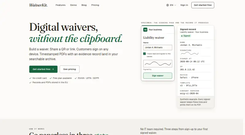 The WaiverKit homepage