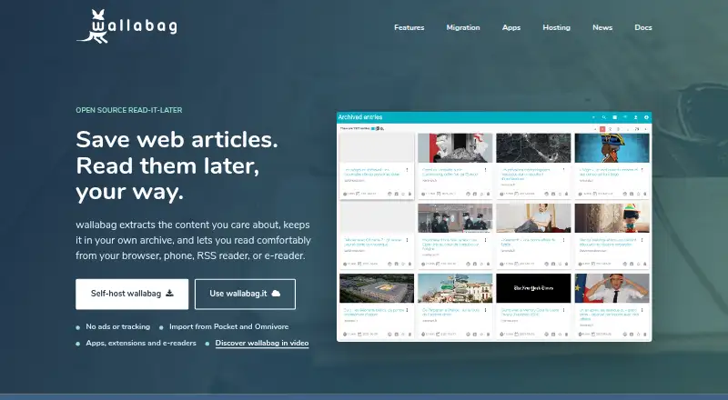 The wallabag homepage