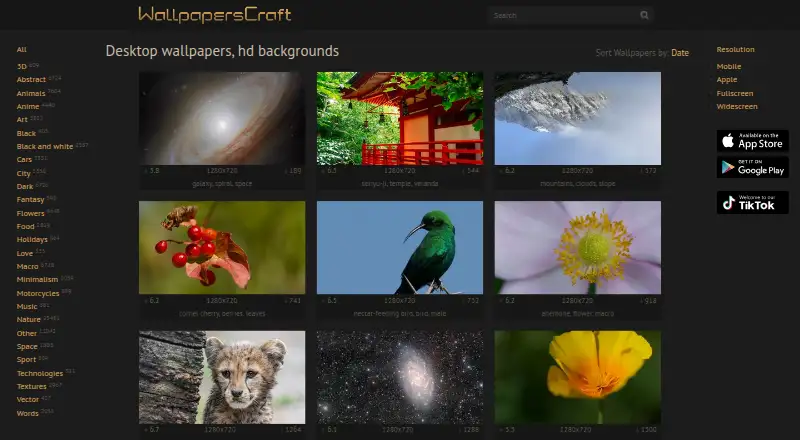 The WallpapersCraft homepage