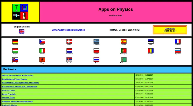 The Walter Fendt Apps on Physics homepage