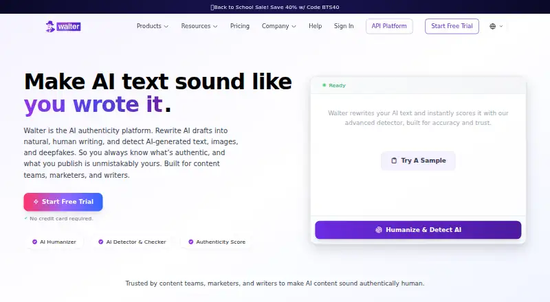 The Walter Writes AI homepage