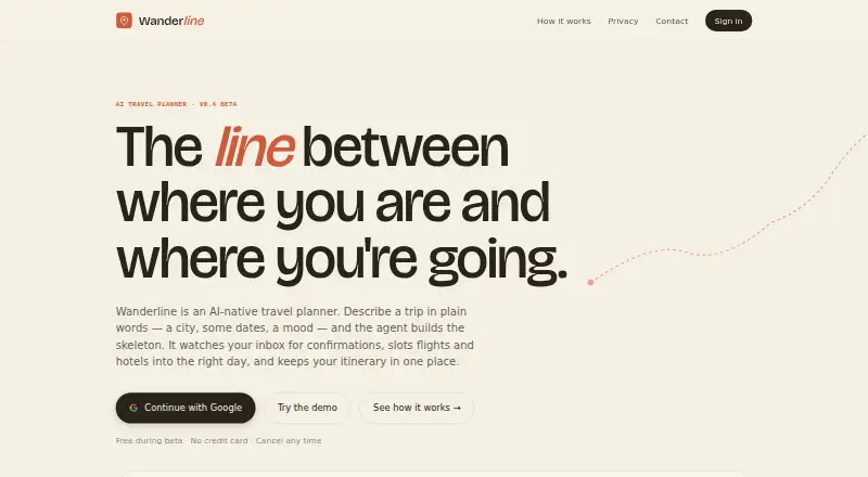 The Wanderline homepage