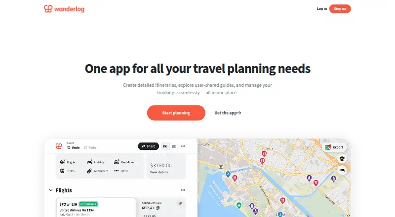 The Wanderlog homepage
