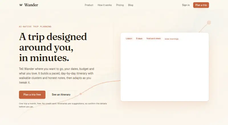 The Wander homepage