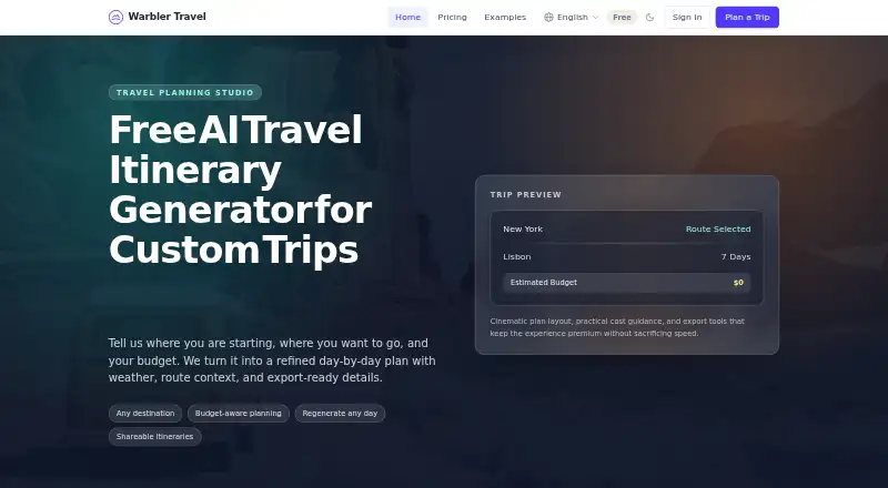 The Warbler Travel homepage