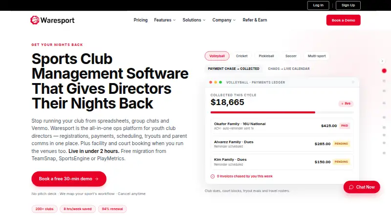 The Waresport Website Builder homepage