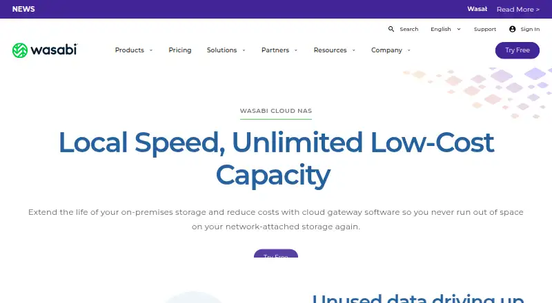The Wasabi Cloud NAS homepage