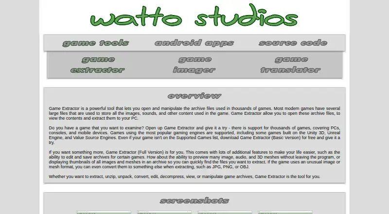 The Game Extractor homepage