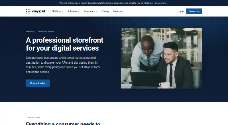 The Waygrid API Developer Portal homepage