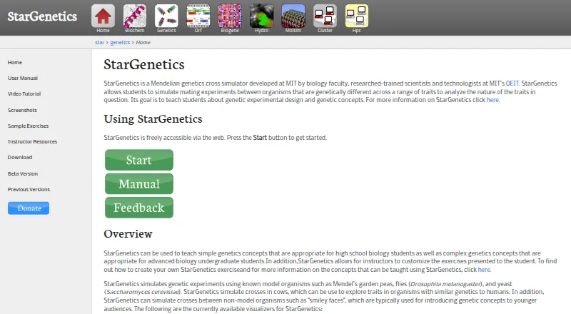 The StarGenetics homepage