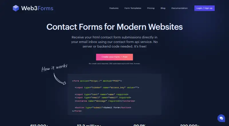The Web3Forms homepage