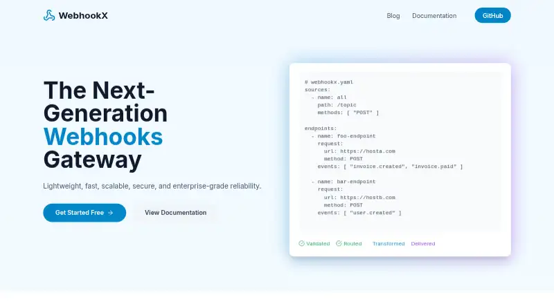 The WebhookX homepage