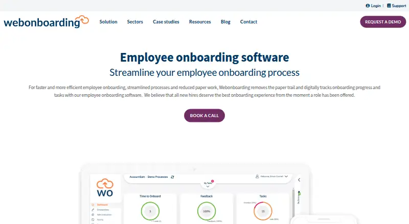 The Webonboarding homepage