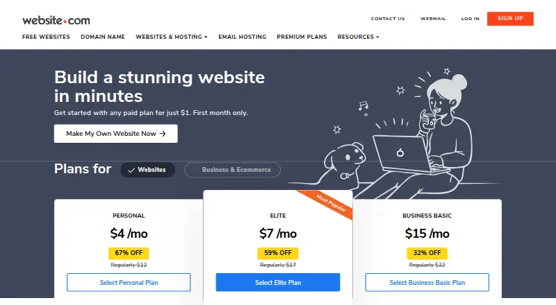 The Website.com homepage
