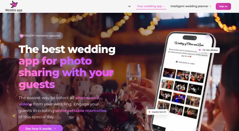The Weddie.app homepage